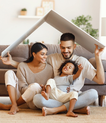 happy Canadian family in cozy home with HVAC